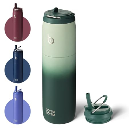 bottlebottle BOTTLE BOTTLE Isolierte Wasserflasche Edelstahl 32oz(946ml) mit Strohhalm Griff für Sport, Reisen, Fitnessstudio, doppelwandig auslaufsicher, BPA-frei (Grün FV)