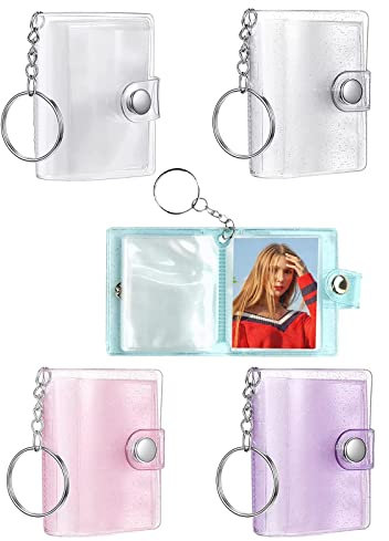 5 PièCes Stockage de Photos avec Porte-Clés,Mini Petit Album Photo de 2 Pouces,20 Poches,Mini Albums Photo avec Porte-clés,Idée Cadeau Saint-Valentin Anniversaire