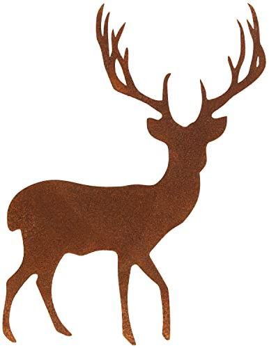 Deko Kind - Rostiger Hirsch - 17x22cm - Wetterbeständig - Edelrost - Rost Gartenstecker - Metall - Gartenfigur - Rost Deko - Wanddeko - Rosthirsch - Hirschgeweih