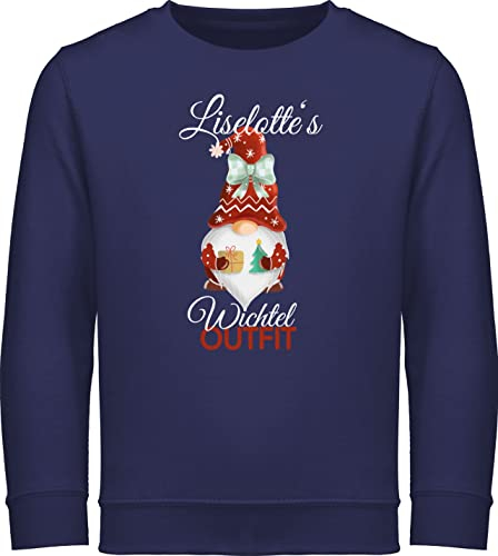 Sweater Kinder Sweatshirt Jungen Mädchen Pullover - Weihnachten Geschenke - Wichtel Outfit mit Name - 116 (5/6 Jahre) - Navy Blau - weihnachtsoutfit Junge personalisierter weinachtspulli
