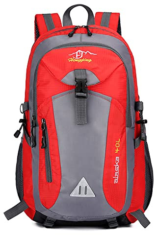 Duories Wanderrucksack 40L Outdoor-Sport Rucksack Wasserdichter Reiserucksack Trekkingrucksack Multifunktionale Daypack Tagesrucksack für Radfahren Camping Bergsteigen Picknick Herren Damen,Rot