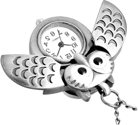 Mikikit Taschenuhr Eule Silber Retro-Design Kreative Uhr Vintage Stil Halterbar Zeitmesser Geschenkidee Für Freunde Familie