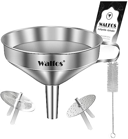 Walfos® Trichter Edelstahl mit 2 abnehmbaren Sieben, 10.4cm Trichter küche für die Übertragung von flüssigen Zutaten
