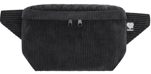 PP-Berlin Bauchtasche, Cord Schwarz, Eckig, Vegan, Handmade in Berlin für Damen, Herren, Unisex. Hipbag, Crossbody Bag, Schultertasche, Hüfttasche