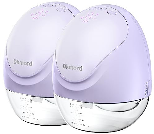 Dkmord Hands Free Breast Pump Wearable Pumps for Breastfeeding with 3 Modes, 9 Levels, Double Electric Breast Pump Portable Coreless Milk Extractor with LED Display (17/21/25MM)