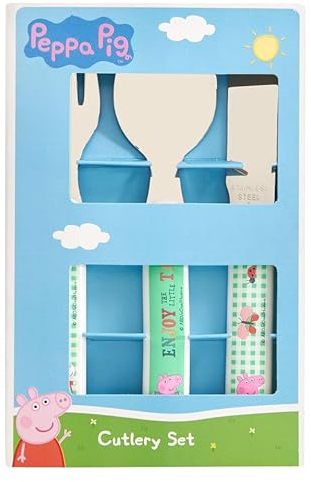 Peppa Pig Farmer 3 Piece Cutlery Set – Metal, Reusable Children's Knife, Fork & Spoon, Kids-Size, Made from Food-Safe Stainless Steel & ABS Plastic – with Peppa & George – for 12 Months & Up
