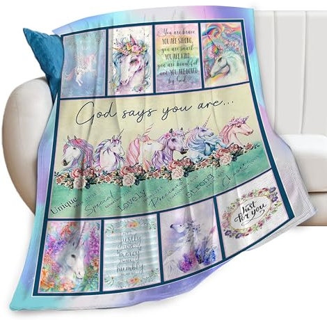 Decke mit niedlichem Einhorn-Druck, God Says You Are Pink, Überwurfdecken für Couch, Sofa, Dekoration, weich, gemütlich, Fleece, Plüsch, Flanell-Bettwäsche für Babys, Teenager, Mädchen, Kinder,