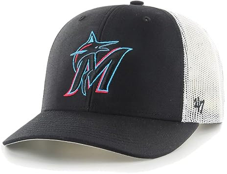 47 MLB Trucker Snapback verstellbare Mütze für Erwachsene, Einheitsgröße, Miami Marlins - Schwarz, Einheitsgr��e