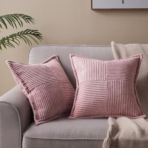 Topfinel Kissenbezug 40x40 rosa 2er Set Kordsamt Kissenbezüge Kissenhülle Dekokissenbezug sofakissen dekokissen deko für Sofa Schlafzimmer Wohnzimmer Balkon Kinder flauschig Winter