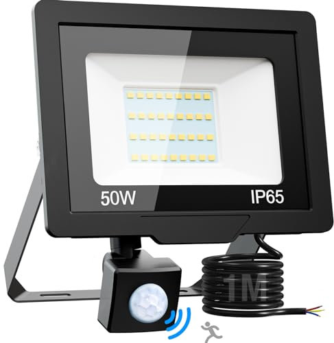 nipify Security Lights Outdoor Motion Sensor, 50W 5000LM Super Bright LED Flood Lights with IP65 Waterproof, 6500K Cool White Pir Floodlight Mains Powered for Outside Garden Patio Backyard Garage