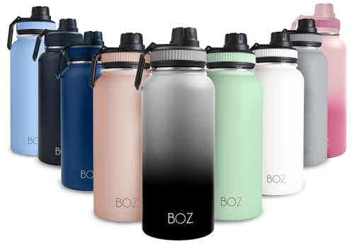 BOZ Trinkflasche Edelstahl – Trinkflasche Edelstahl 1l – auslaufsichere Thermosflasche 1l – BPA-freie Isolierflasche – Trinkflasche geeignet für Kohlensäure – für Sport (Farbverlauf Schwarz)