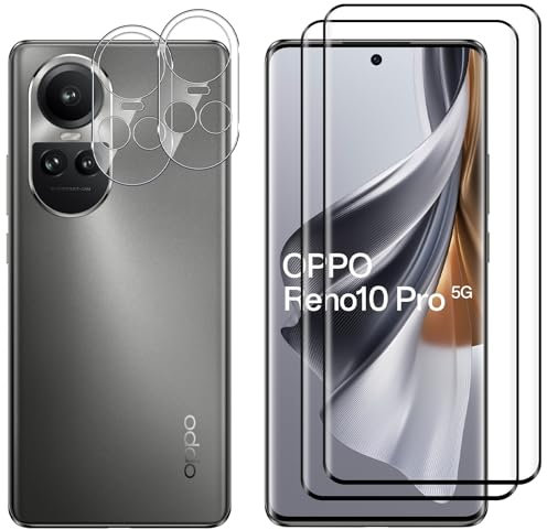 Lutree para OPPO Reno 10 5G/OPPO Reno 10 Pro 5G Cristal Templado, 2+2 Piezas Protector de Pantalla+Protector de Lente de Cámara, Dureza 9H HD Anti-Arañazos Vidrio Templado Película Protectora