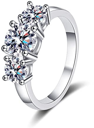 Lieson Ehering Damen, Hochzeit Ring Silber 925 Luxus 4 Zinken Drei Rund Zirkonia Trauringe Frauen Silber Gr. 58 (18.5)