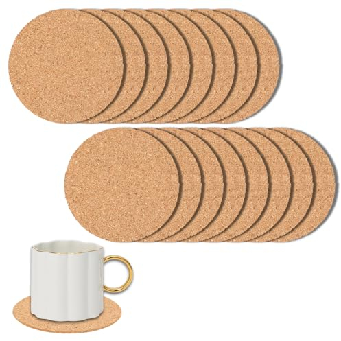 Witeup 16PCS Cork Coasters Set - Wooden Roundness Gasket Placemats for Coffee Table, Bar Cups - Thermal Insulation for Beverages