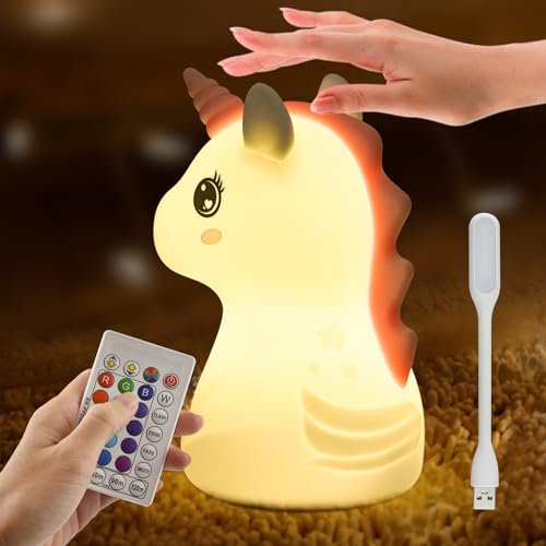 Nachtlicht Stilllicht Baby Kinder Dimmbar Kinderzimmer Stilllampe Einhorn Stillen Kind Still Touch Lampe Kinderlampe Kinderlicht Nachtlampe Cute Batterie Silikon Kawaii Schlummerlicht + USB LED Licht