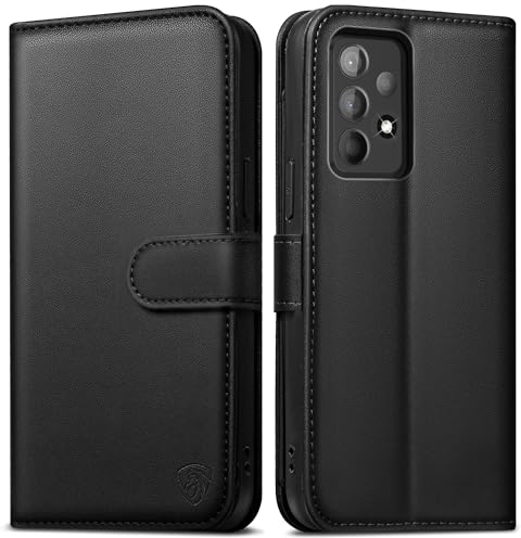 Handyhülle für Samsung Galaxy A52S 5G Hülle [Mit 1 Stück Panzer Schutz Glas] Klapphülle Premium Lederhülle für Samsung A52 4G/5G Hülle Galaxy A52S 4G/5G Schutzhülle,Schwarz