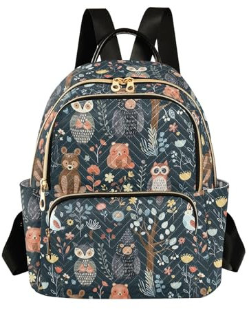 CHIFIGNO Modischer Damen-Rucksack, niedlicher Reiserucksack, leicht, klein, für Damen, Anti-Diebstahl, Erwachsenen-Rucksäcke, Niedliche Tiere, Eule, Bär, Kaninchen, 1, Small