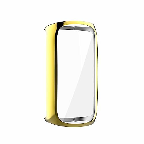 Hülle mit Displayschutz Kompatibel mit Fitbit Luxe, Glas Ultradünne TPU Rundum Weiche Schutzhülle für Fitbit Luxe, Gold