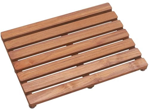 SINOKF Duschmatte aus Teakholz, 61 x 45,7 cm, zusammenklappbar, aus Holz, für Badezimmer, Outdoor, rutschfeste Holz-Fußmatten für Spa oder Sauna (Duft A)