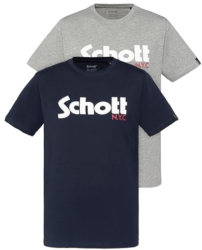 Schott NYC Herren Tspklogo T-Shirt, blau, L