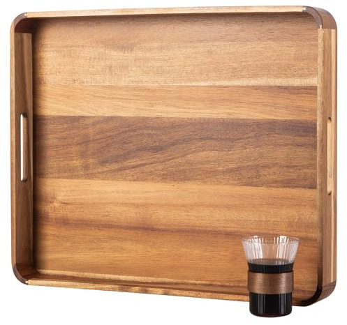 GinSent Bandeja de madera para servir con asas, bandeja otomana rústica para encimera de cocina, mesa de café, decoración de sala de estar, bandeja versátil para fiesta, picnic, barbacoa