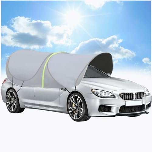 ypuxil Abri De Voiture Mobile Pliable, Tente De Voiture Portable en Acier Inoxydable, Couverture De Voiture De Garage Extérieure Simple Semi-Automatique,Pare-Soleil Anti-UV,Silver