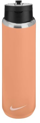 NIKE Recharge Edelstahl Trinkflasche 710 ml orange schwarz mit Strohhalm, isolierte Sportflasche BPA frei, auslaufsicher, Fitness Wasserflasche mit Trageschlaufe, robust und langlebig