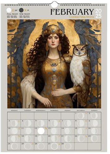 Mondphasenkalender 2025 - Göttinnen-Mondphasen-Kunst-Schwarzer Wandkalender, Griechische Mythologie Hängender Wand Monatskalender