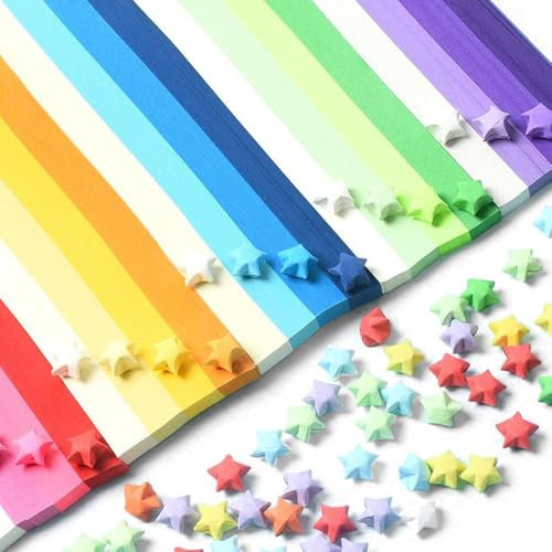 TRKETK 1080 Pcs Origami Star Strips 2 Styles Lucky Star Paper Origami Stars Paper Coloured Paper Double Sided Origami Paper Star Paper Strip Lucky Star Origami Paper for DIY Hand Art Crafts