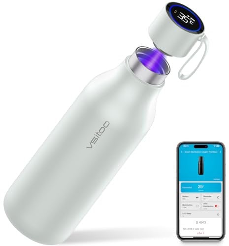 VSITOO Intelligente selbstreinigende Wasserflasche aus Edelstahl, BPA-frei, One-Touch-Reinigung, 30-Tage-Akku, magnetisches Aufladen, tragbare Flasche für Reisen, Fitnessstudio oder Büro, Weiß, 940 ml