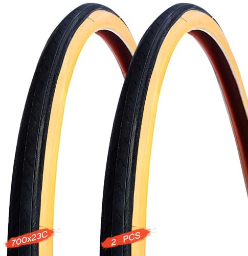 PFHKTO Neumático 700 23c Juego de 2 Lados Amarillos 700 x 23c Neumático sin pinchazos for Bicicleta de Carretera 700x23c 23-622 Cubierta for Ruedas Delanteras y traseras de Bicicleta