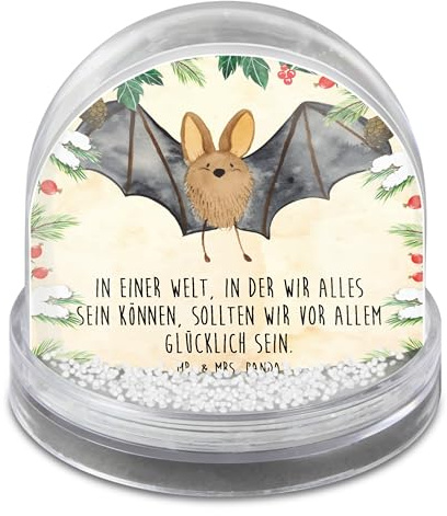 Mr. & Mrs. Panda Weihnachts Schneekugel Fledermaus Flügel - Geschenk, dekoartikel, Lustige Sprüche, Schnee Kugel, Weihnachten, glitzerkugel