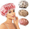 OUDQFCJ Gorro de Ducha para Mujer, 3 piezas, Impermeable, Elástico, Reutilizable, Doble Capa, Resistente al Moho, para el Pelo, Shower Cap (Rosa, Blanco, Oro)