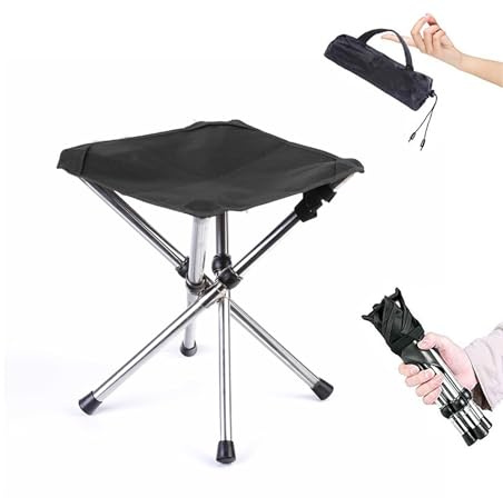 Tuwyii Sgabello da Campeggio, Sgabello Pieghevole Portatile, Mini Sedia Pieghevole da Campeggio, Seggiolino Alluminio Leggero Portatile per Pesca Garden BBQ Picnic Viaggio (Nero, 28 cm)