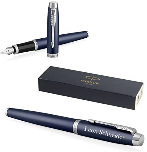 PARKER IM Core Fountain Pen with Engraving, Premium Pen, Gift Box, Blue Ink, Personalised Gift, Name, Engraved, Fountain Pen, Birthday Gift Idea (Matte Blue C.C.)