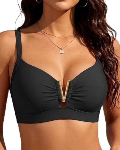 V Wired Bikini Top Only - Vintage Swim Top Padded Bra Swimsuits