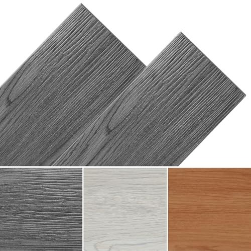 Fogmiea PVC Bodenbelag Selbstklebend Vinylboden Stabparkett Holzoptik Boden Fußboden rutschfest, wasserfest, schwer entflammbar 2.5 m²/18 Fliesen, Dunkelgrau Oak