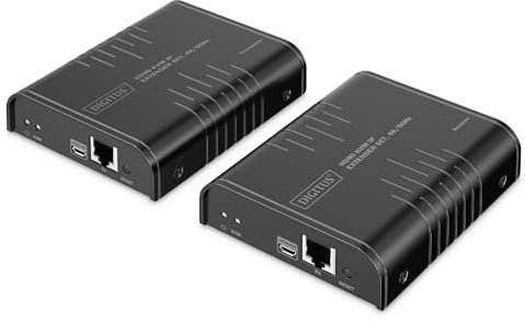 Digitus HDMI KVM IP Extender Set - UHD 4k 60Hz - 40m Range - HDMI 2.0 - Transmitter & Receiver - Up to 253 Receivers - 2x USB Mouse & Keyboard - Point to Point - CAT 6 - Black