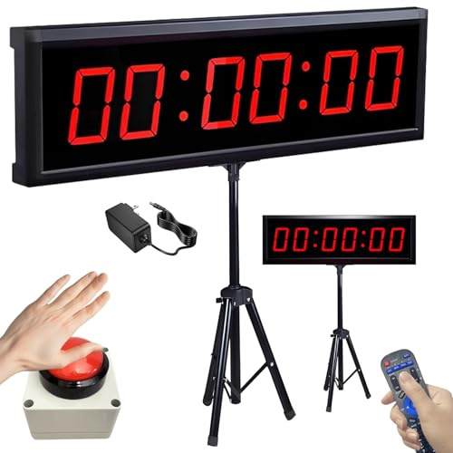 Temporizador de Cuenta atrás, 2,3 Pulgadas con trípode | 6 dígitos función de recuento de baja/alto,mando a distancia,cronómetro, reloj digital LED de 12/24 horas para entrenamiento