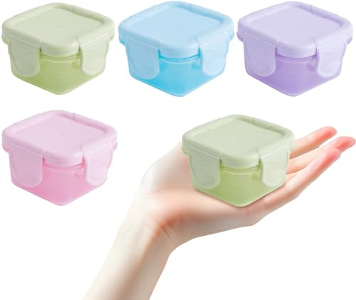 4 Pieces Mini Food Storage Containers with Leakproof Lids, 60ml Reusable Small Freezer Jars, Baby Weaning Snack Pots, Stackable Space Saving Food Storage Box, Airtight Containers for Snacks, Yoghurt