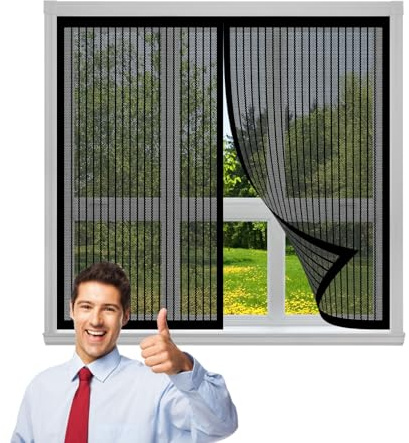 Magnet Fliegengitter Fenster Innen 100 x 220 cm Klebmontage Ohne Bohren Atmungsaktiver Masche Fliegengitter für Alle Universalfenster, Schwarz