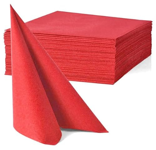 Serviettes de Table en Papier Gaufré, Double Épaisseur, 38 x 38 cm, Blanc, Lot de 40 (Rouge)