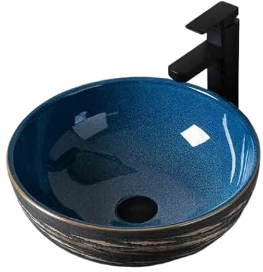 Dall'elegante Lavandino rotondo in ceramica da appoggio Lavandino retrò Bagno Interno Casa Balcone Lavandino Senza