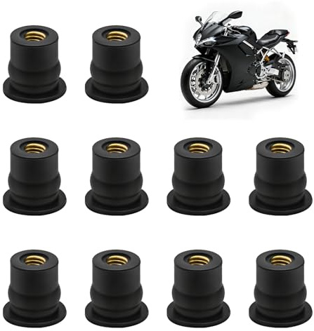 10x Motorrad Befestigung windschild M6, Motorrad Scheibe Schrauben Gummimutter M6, Befestigungssatz für windschild Gummi Muttern, Kompatibel mit den meisten Automodellen(Straight Convexity)