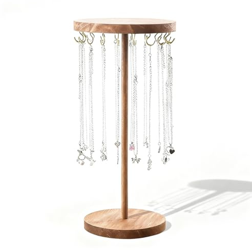 MHYMX Kettenständer, Schmuckaufbewahrung Holz Ketten Aufbewahrung 40 X 18 cm Walnuss Kettenhalter Schreibtisch Schmuckständer mit 18 Haken für Ketten Ohrringe Armbänder