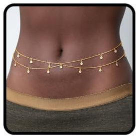 KNUIUYY 18K doré Chaîne de ventre femme, Body Chain, couches chaîne taille & corps pailletée, réglable étanche anti-ternissement, belly chain bikini bijoux corps été