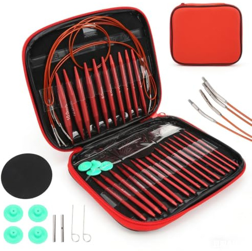13 Paar Aluminium Rundstricknadeln 4 Zoll Lange Stricknadeln, Austauschbare Rundstricknadeln Set, 40/60/80/100cm Lange Kabel, Stricken Häkeln Abnehmbar Mit Etui Für DIY-Strickarbeiten