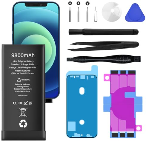 Akku für iPhone 12/12 Pro, 9800mAh Neues Upgrade Hochkapazitäts ErsatzAkku für iPhone 12/12 Pro, A2172, A2402, A2403, A2404,A2341, A2406, A2408, A2407 mit Reparatur-Werkzeug-Kit