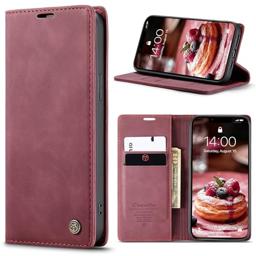 Sojlecyu Cover per iPhone 13 Pro Max Custodia, a Libro Portafoglio in Premium Pelle PU Porta Carte Flip Case Supporto Protezione Case Cover per iPhone 13 Pro Max, Vino Rosso