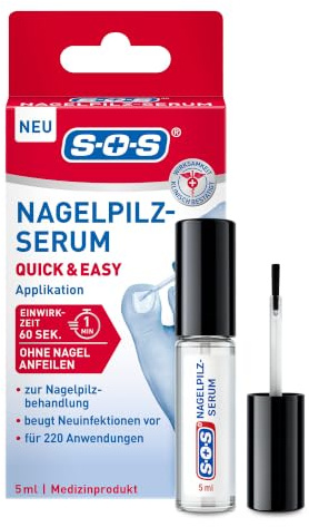SOS Nagelpilz Serum 5ml - Behandlung bei Nagelpilz an Finger- & Zehennägeln | 60 Sek Einwirkzeit - ohne Anfeilen - Pinsel-Applikator - beugt Neuinfektionen vor - ca. 220 Anwendungen